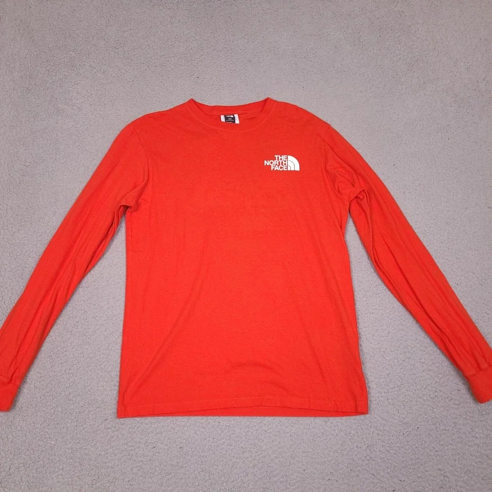 The North Face T-Shirt Mens Small Orange Circular Design Long Sleeve Graphic‎